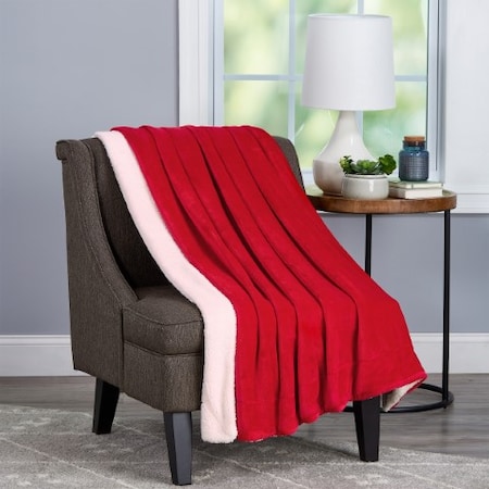 Hastings Home Poly Fleece Sherpa, Oversized Plush Woven Polyester Solid Color Throw , Breathable, Vineyard and White 551270BLL